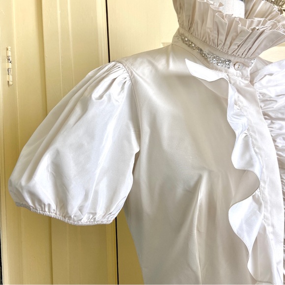 Blugirl Blumarine Embellished Accordion Pleated Collar Blouse - Picture 4 of 13